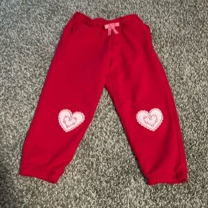 Gymboree toddler girl red sweatpants with stitched pink heart designs size 4T